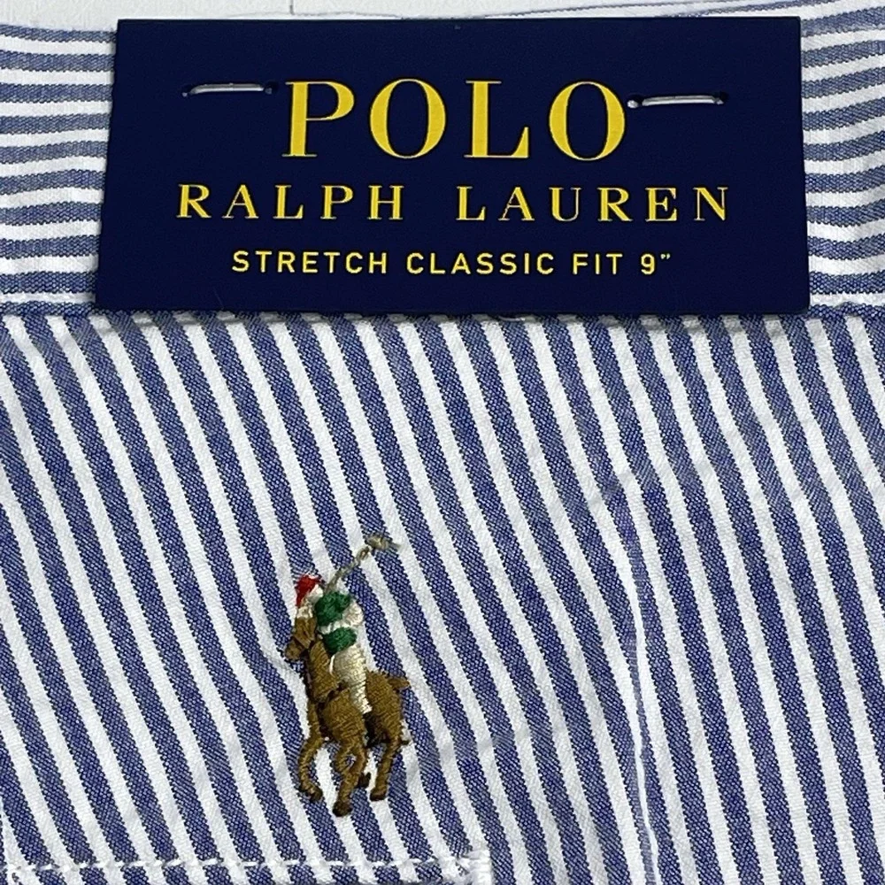 Polo Ralph Lauren Men's Big 54B Classic Fit Seersucker Shorts Blue White Stripe